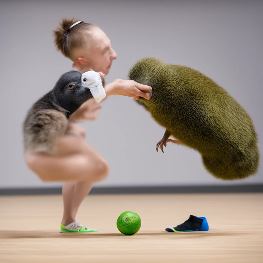 aivolleyball player playing with a kiwi instead of the ball