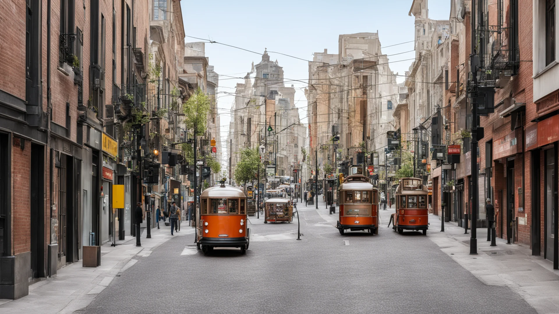 walkable city street with electric street car wide