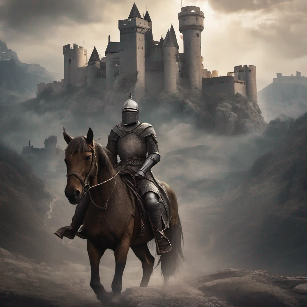 wanderer knight on horseback heroic epic journey castle backdrop amazing awesome portrait 2
