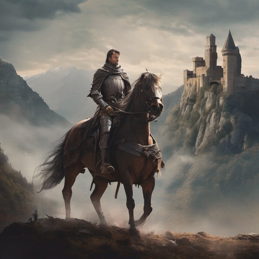 aiwanderer knight on horseback heroic epic journey castle backdrop good looking trending fantastic 1