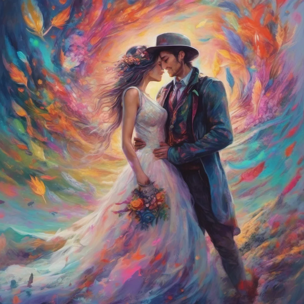wanderer lovers embrace fantasy trending art love wedding colorful 