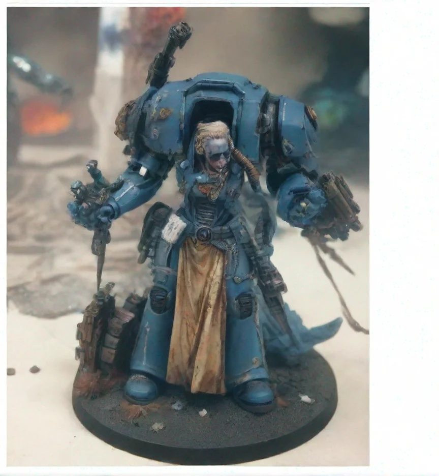 warhammer 40k a light blue librarian terminator walking through a chaos infested planet