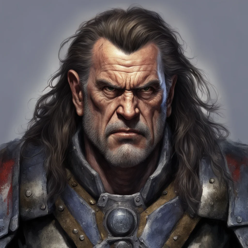 warhammer 40k. a portrait of a middle aged space marine with long unkempt brown hair with streaks of grey above his ears. confident engaging wow artstation art 3