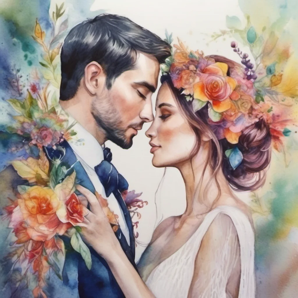 aiwatercolor lovers embrace fantasy trending art love wedding colorful  amazing awesome portrait 2