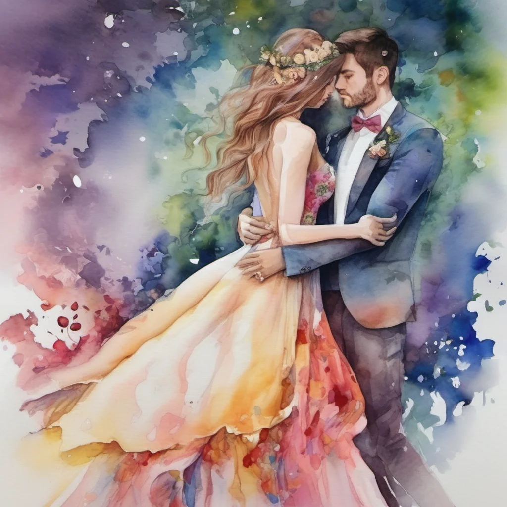 watercolor lovers embrace fantasy trending art love wedding colorful  confident engaging wow artstation art 3