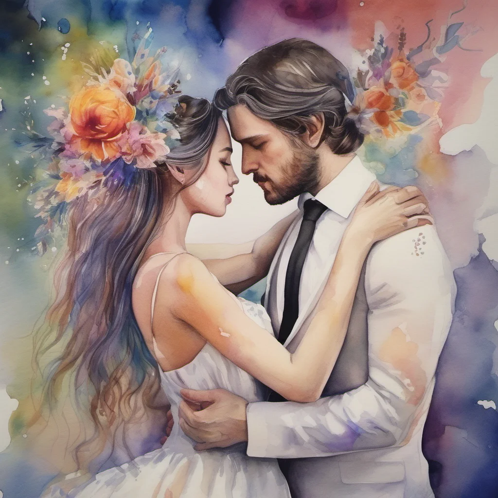 watercolor lovers embrace fantasy trending art love wedding colorful 