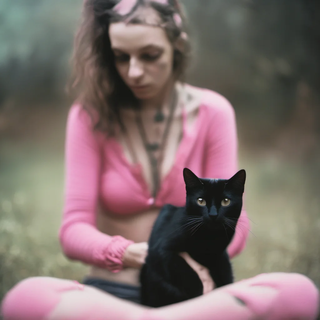 aiweird thin 24 yo girl in pink bra   holding a black cat   natural cinematic cross process amazing awesome portrait 2