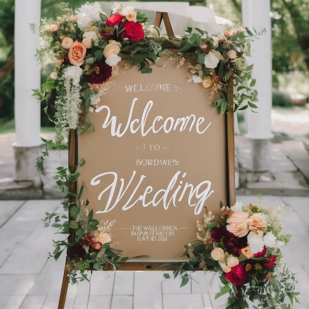 aiwelcome to wedding sign flowers