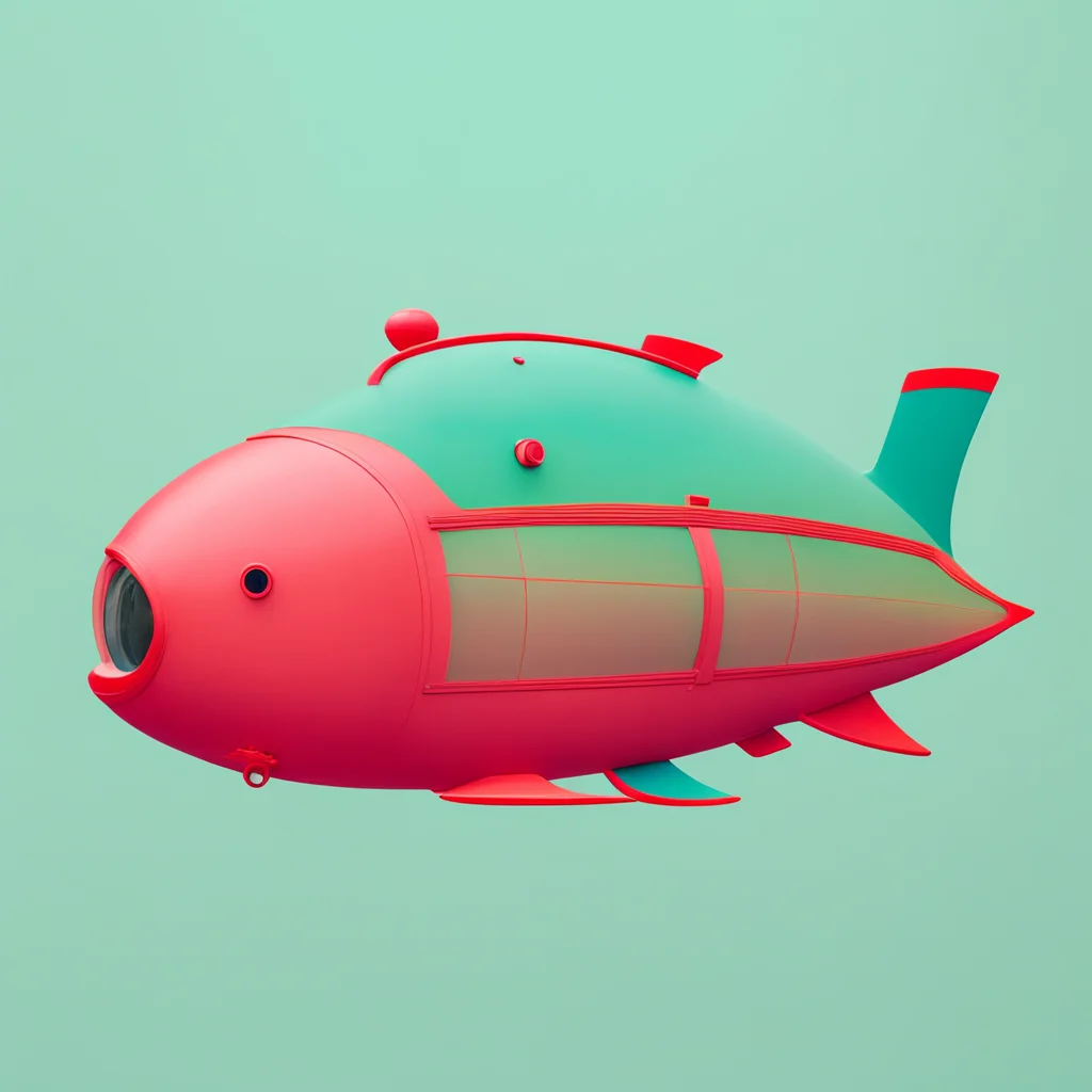 wes anderson style fish shape submarine