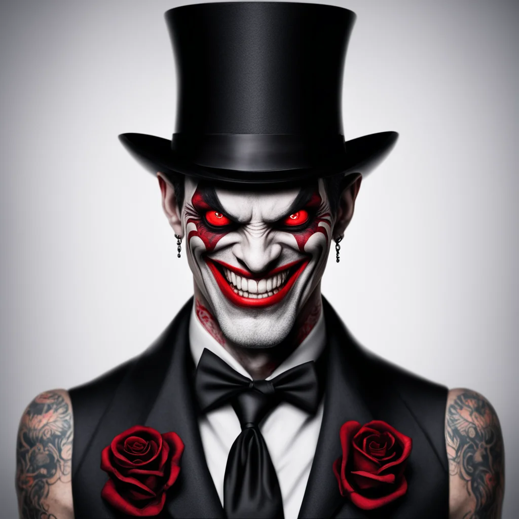 aiwestern man moko facial tatoos menacing portrait red eyes vampire top hat smile good looking trending fantastic 1