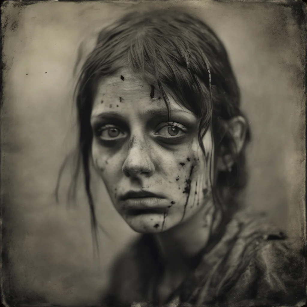 aiwetplate style image of sad and lonely zombie girl%2C realizing she will never feel anything again amazing awesome portrait 2