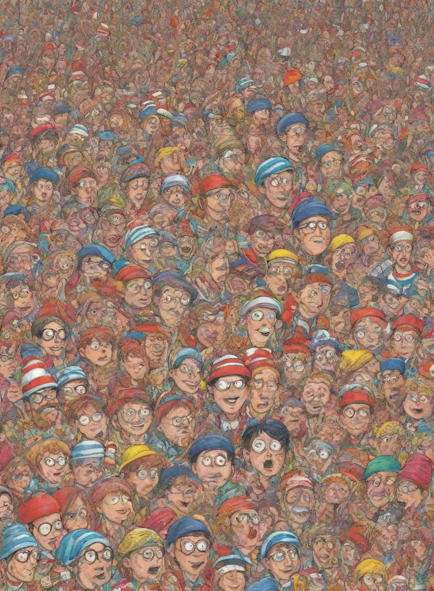 aiwheres wally lots of characters chaos intensity hd drawn colorful book art portrait43