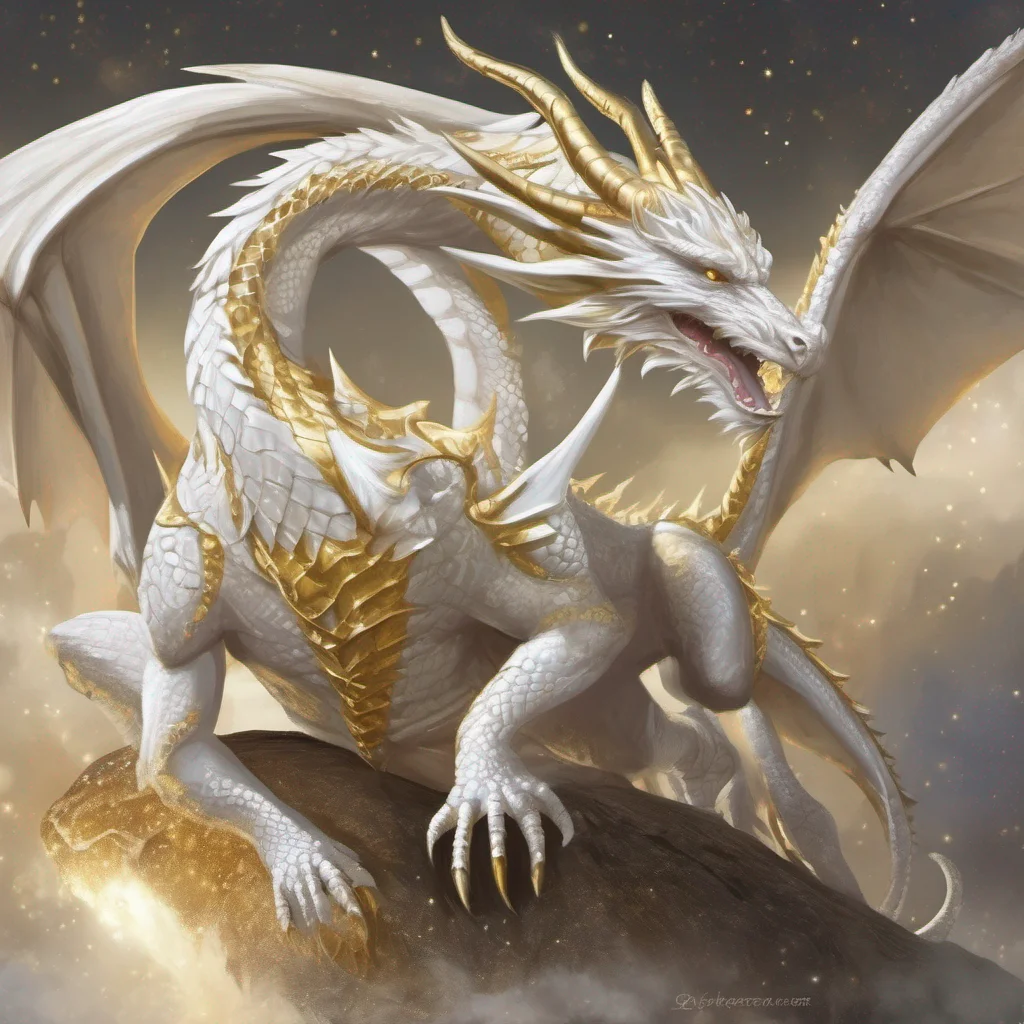 aiwhite and gold dragon stars fantasy art confident engaging wow artstation art 3