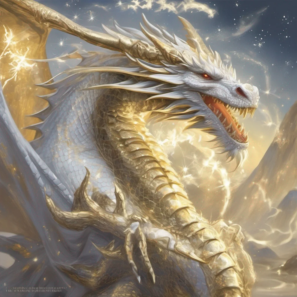 aiwhite and gold dragon stars fantasy art