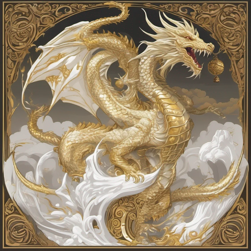 white and gold dragon sun fantasy art