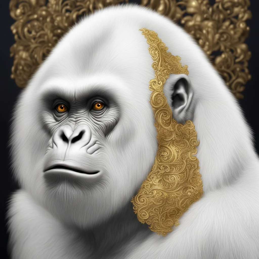 white gorilla profile picture with gold ornament decorations on face and fur insanely detailed and intricate fur elegant confident engaging wow artstation art 3