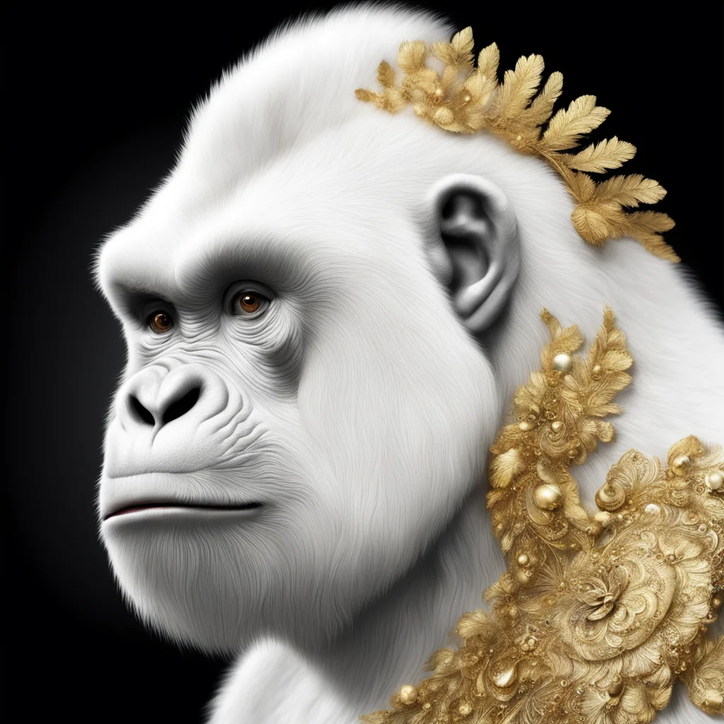 white gorilla profile picture with gold ornament decorations on face and fur insanely detailed and intricate fur elegant