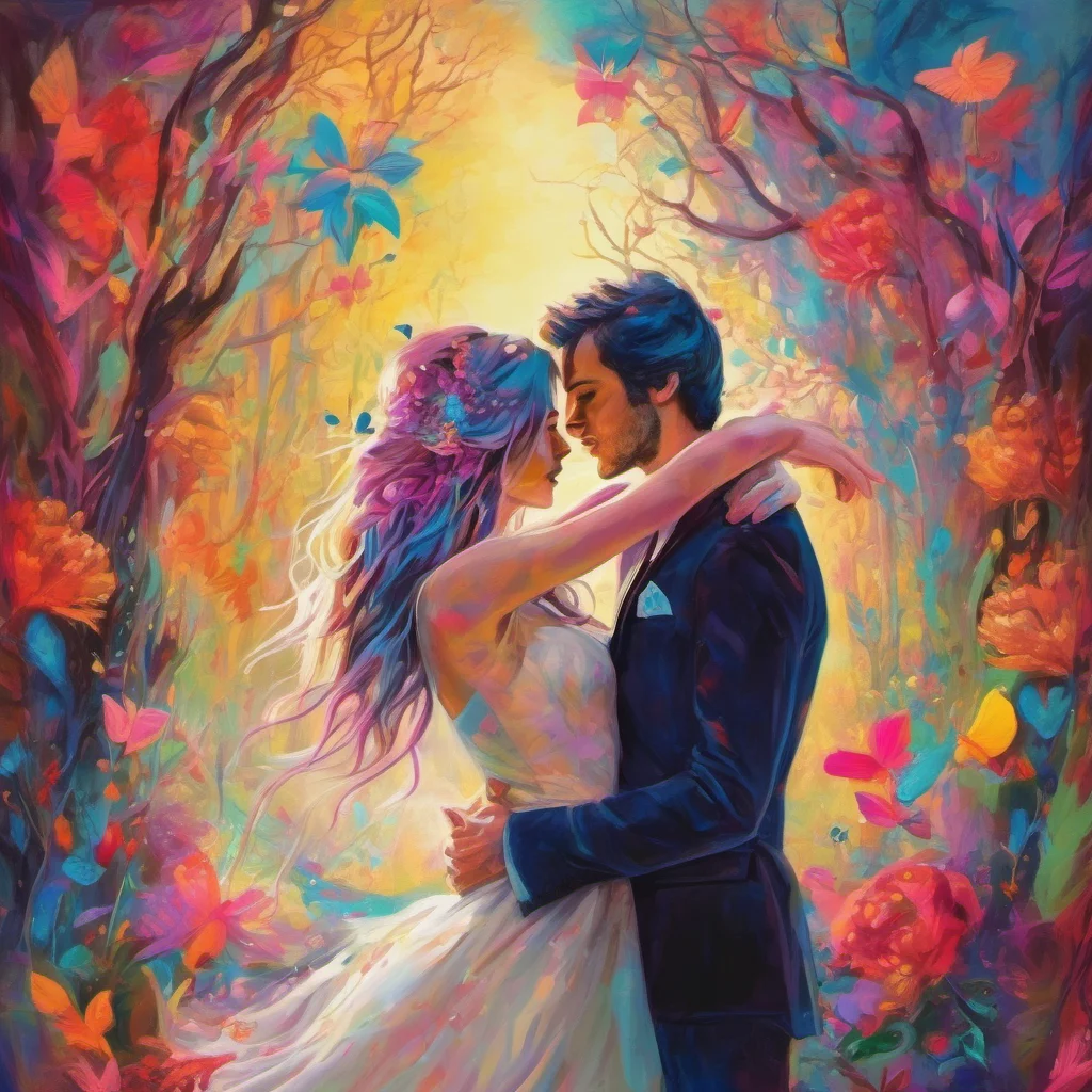 wild lovers embrace fantasy trending art love wedding colorful 