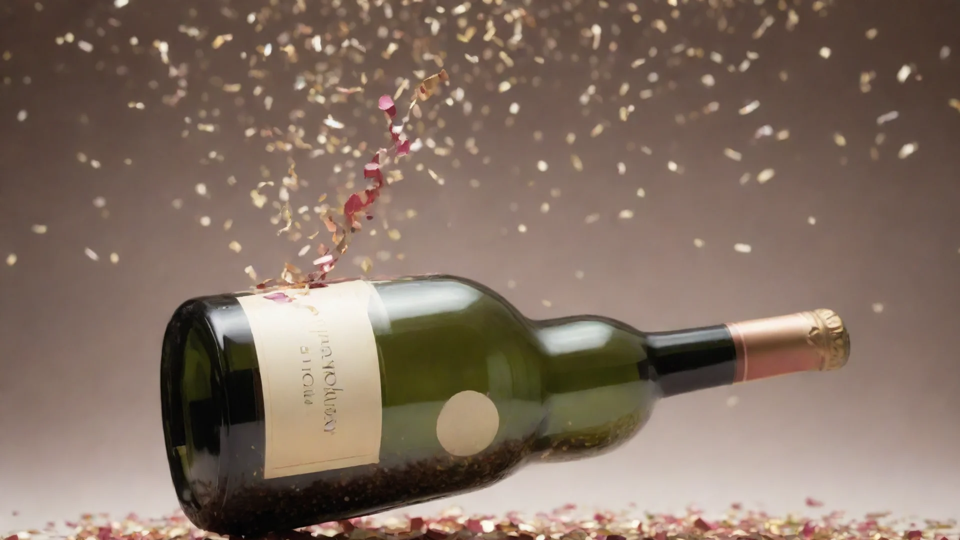 wine bottle pop confetti champaigne celebration wonderful detailed asthetic wide