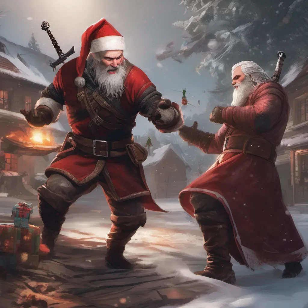 aiwitcher fighting santa clause confident engaging wow artstation art 3