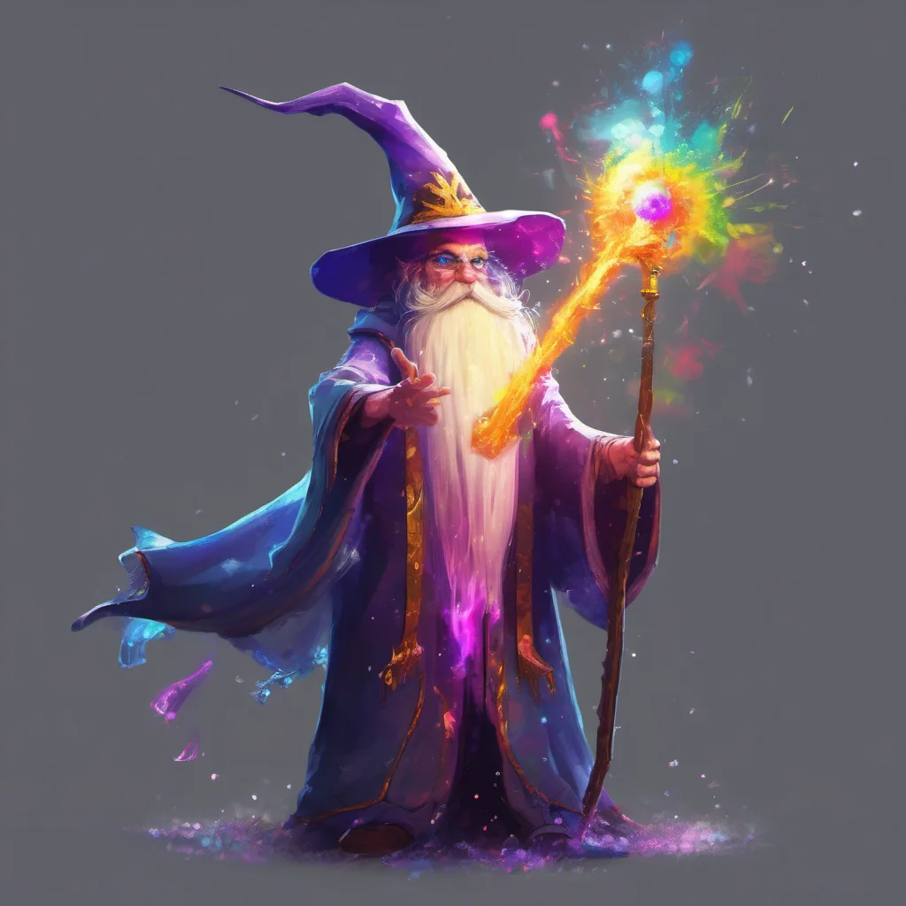 aiwizard powerful character colourful particle magicstaff confident engaging wow artstation art 3