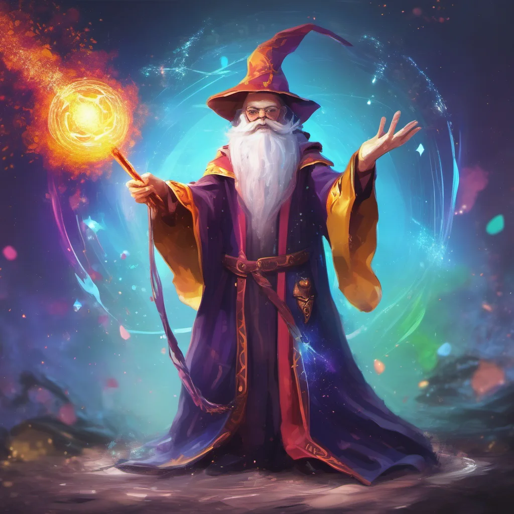 aiwizard powerful character colourful particle magicstaff