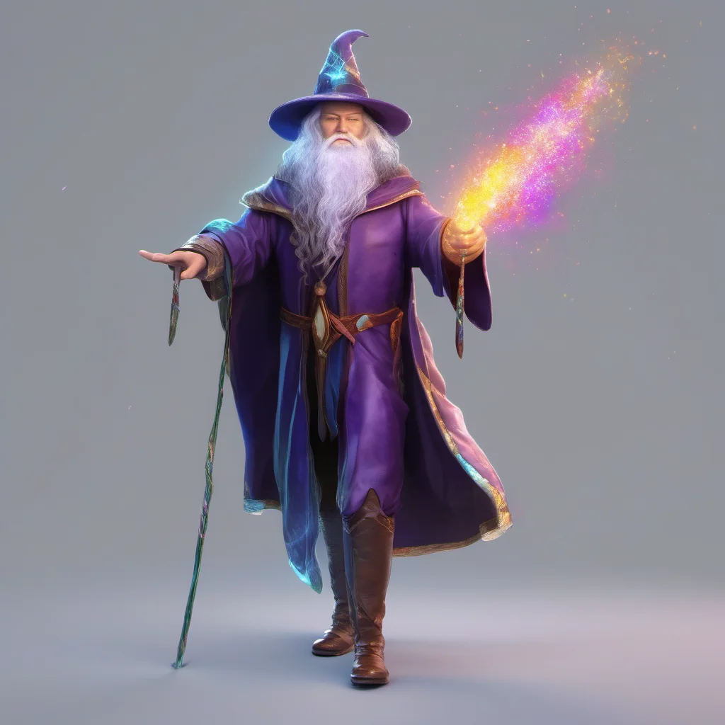 aiwizard powerful character realistic handsome next gen  colourful particle magic staff confident engaging wow artstation art 3