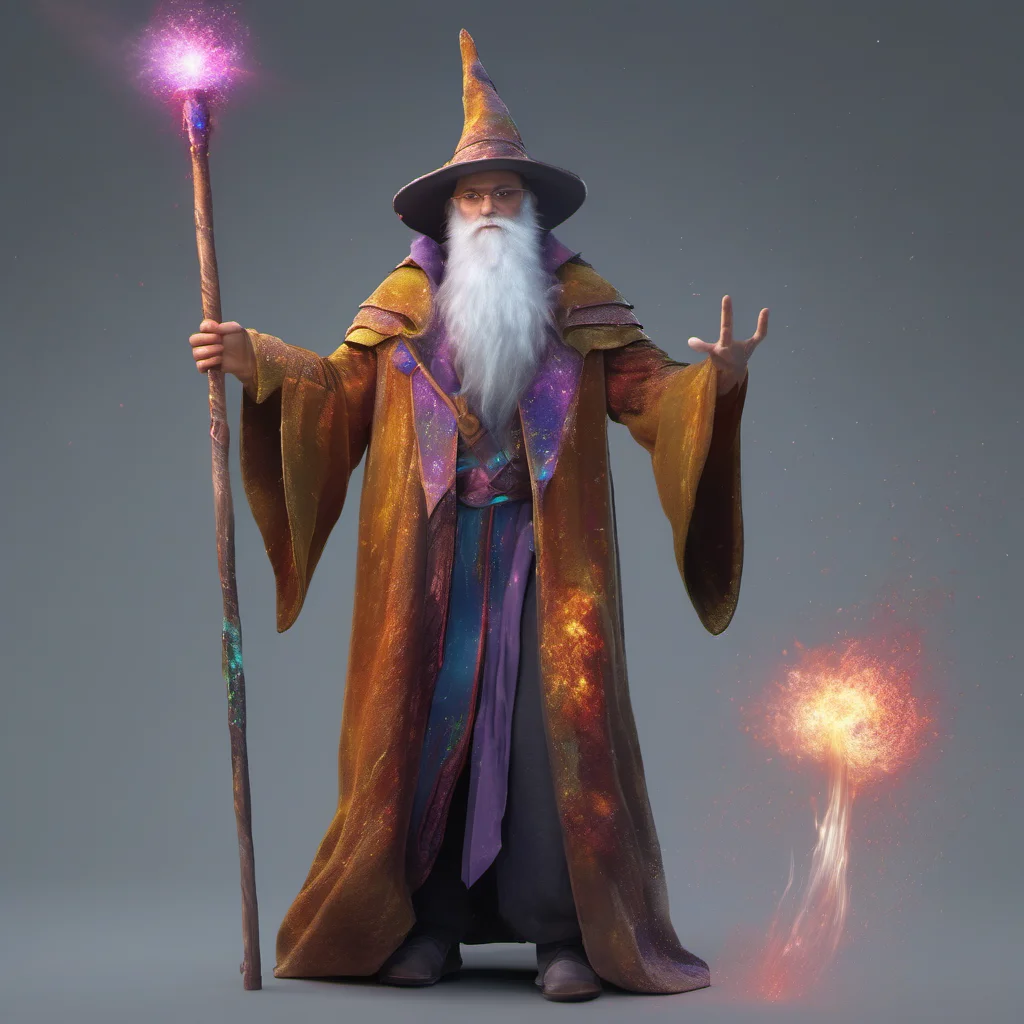aiwizard powerful character realistic handsome next gen  colourful particle magic staff