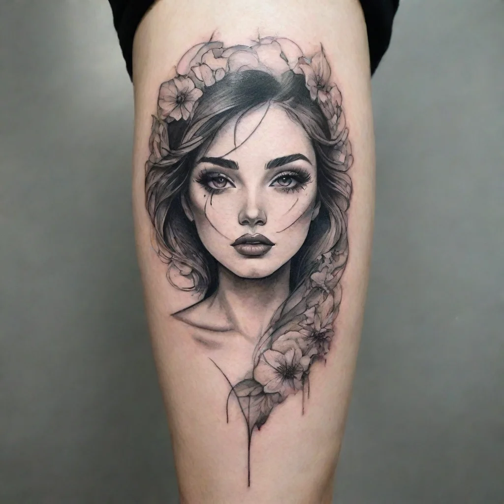 aiwoman imagine fine line black and white tattoo