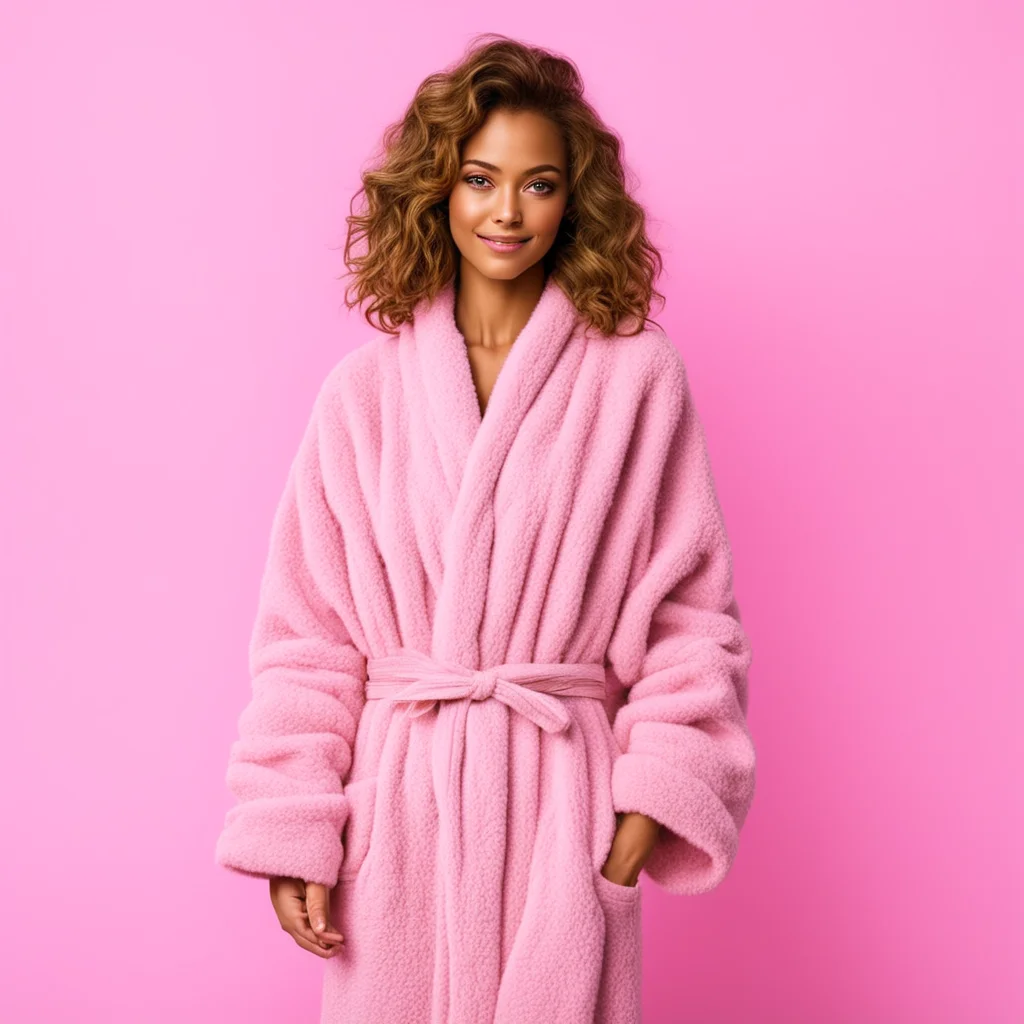 woman in pink soft and fleece robe amazing awesome portrait 2