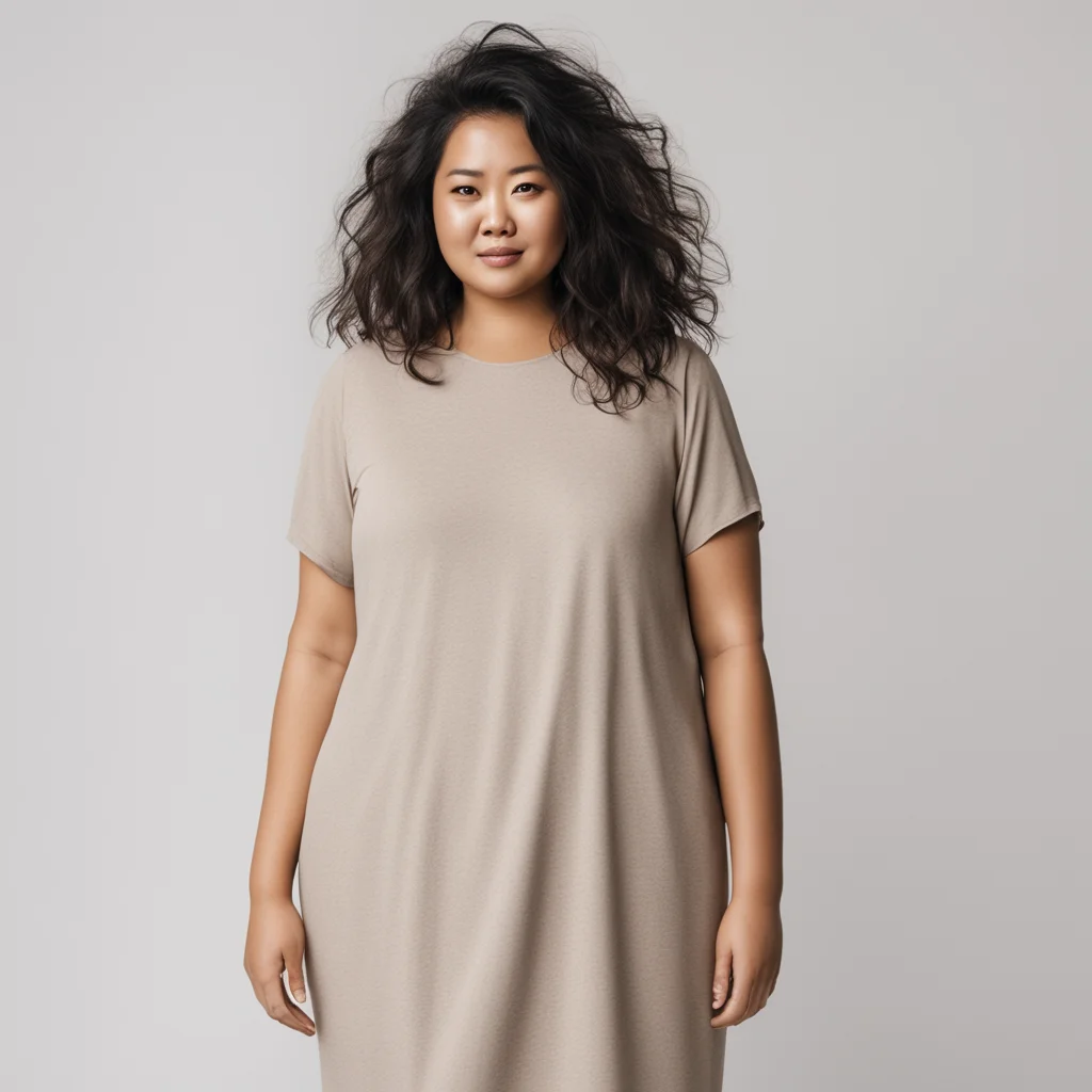 aiwoman indonesian curvy%2C no makeup%2C messy hair%2C wearing crepe shift dress  good looking trending fantastic 1