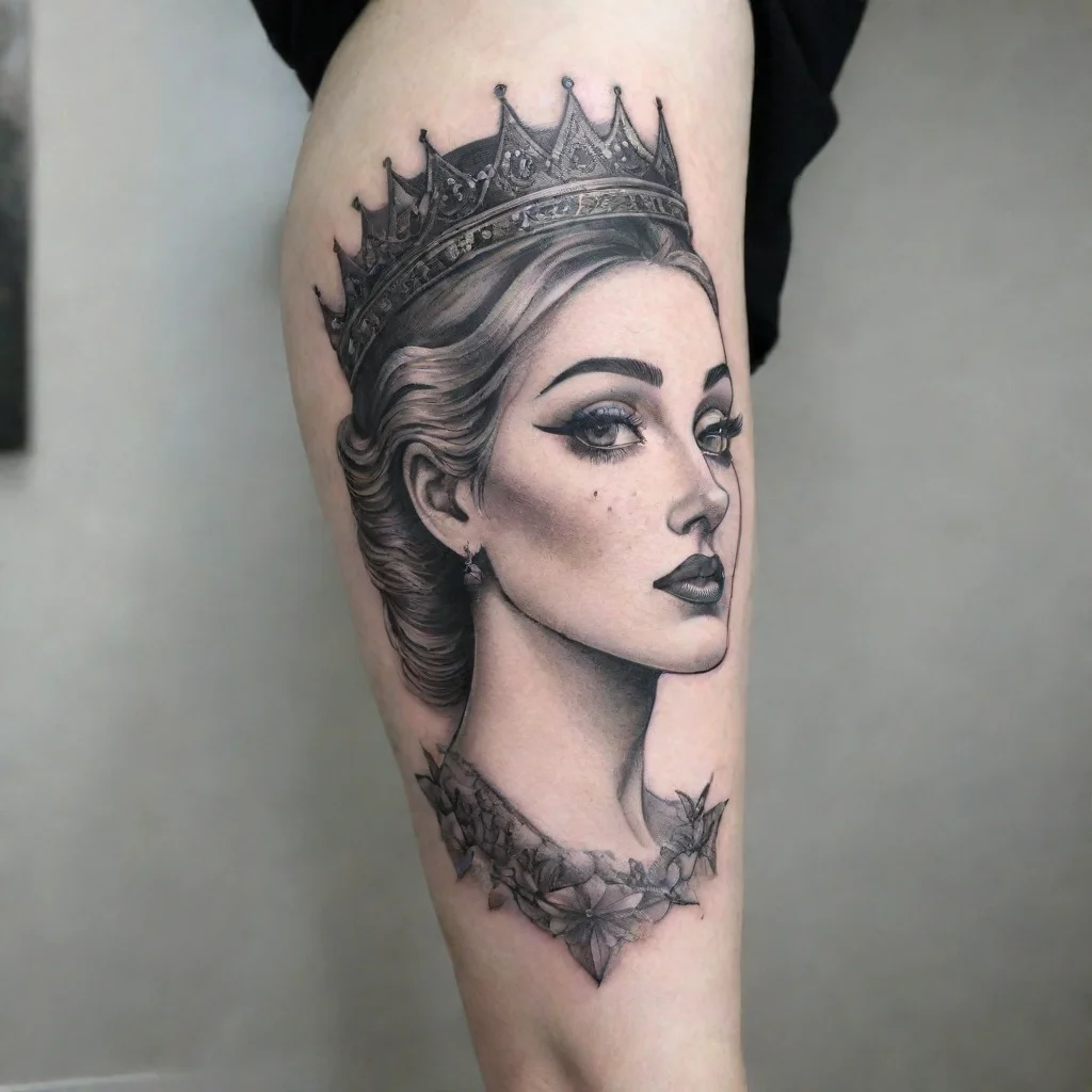 aiwoman queen fine line black and white tattoo