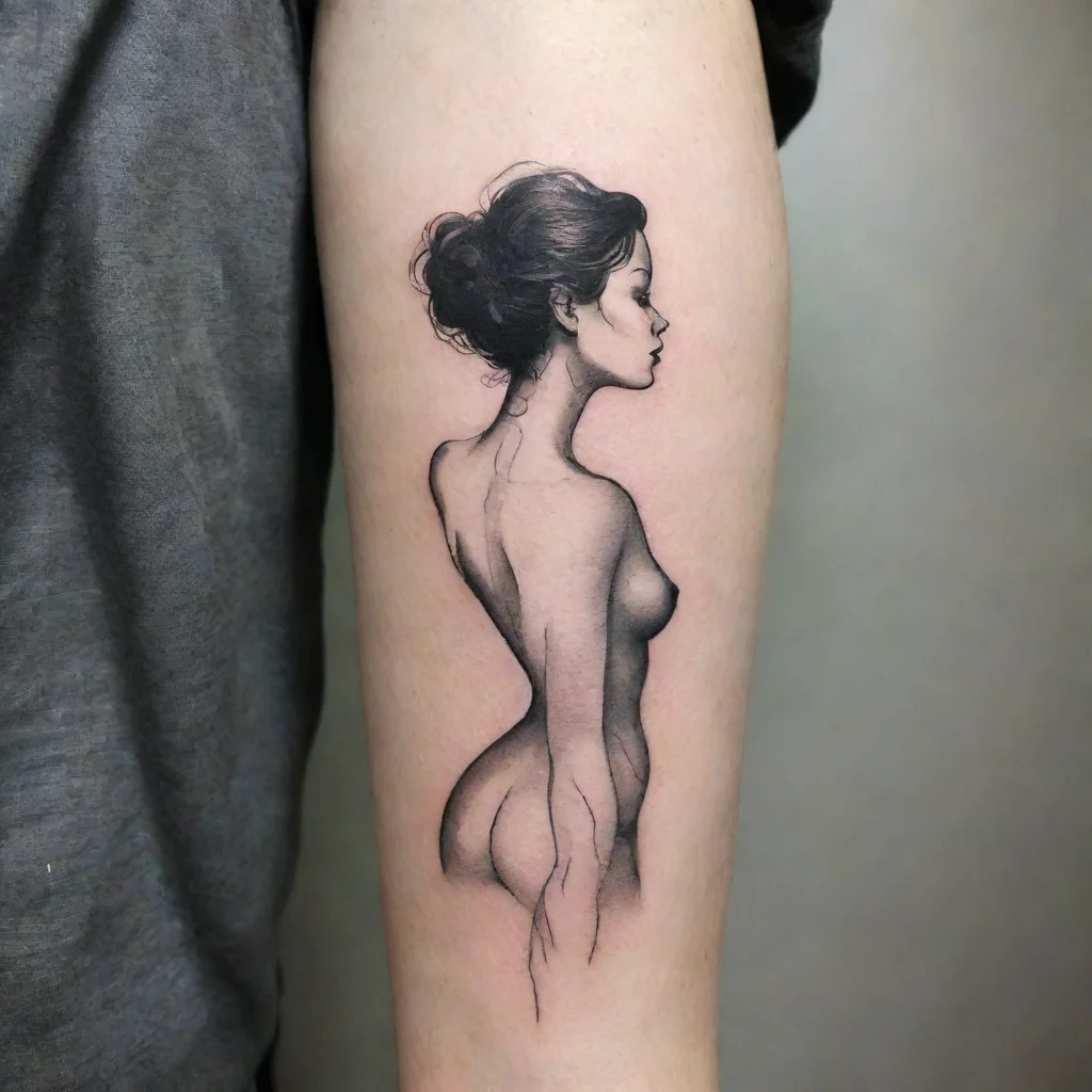 aiwoman silhouette fine lines black and white tattoo