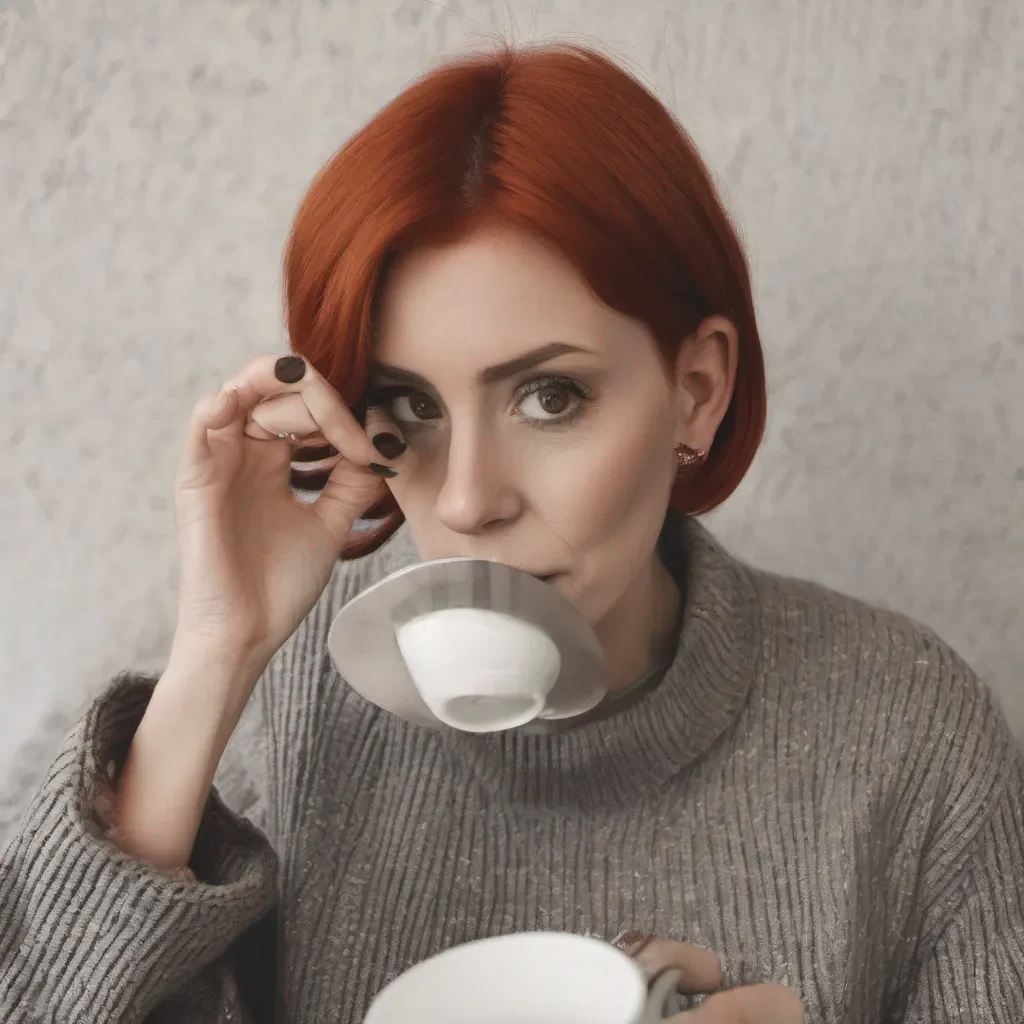 woman with short red hair drink a coffee  amazing awesome portrait 2