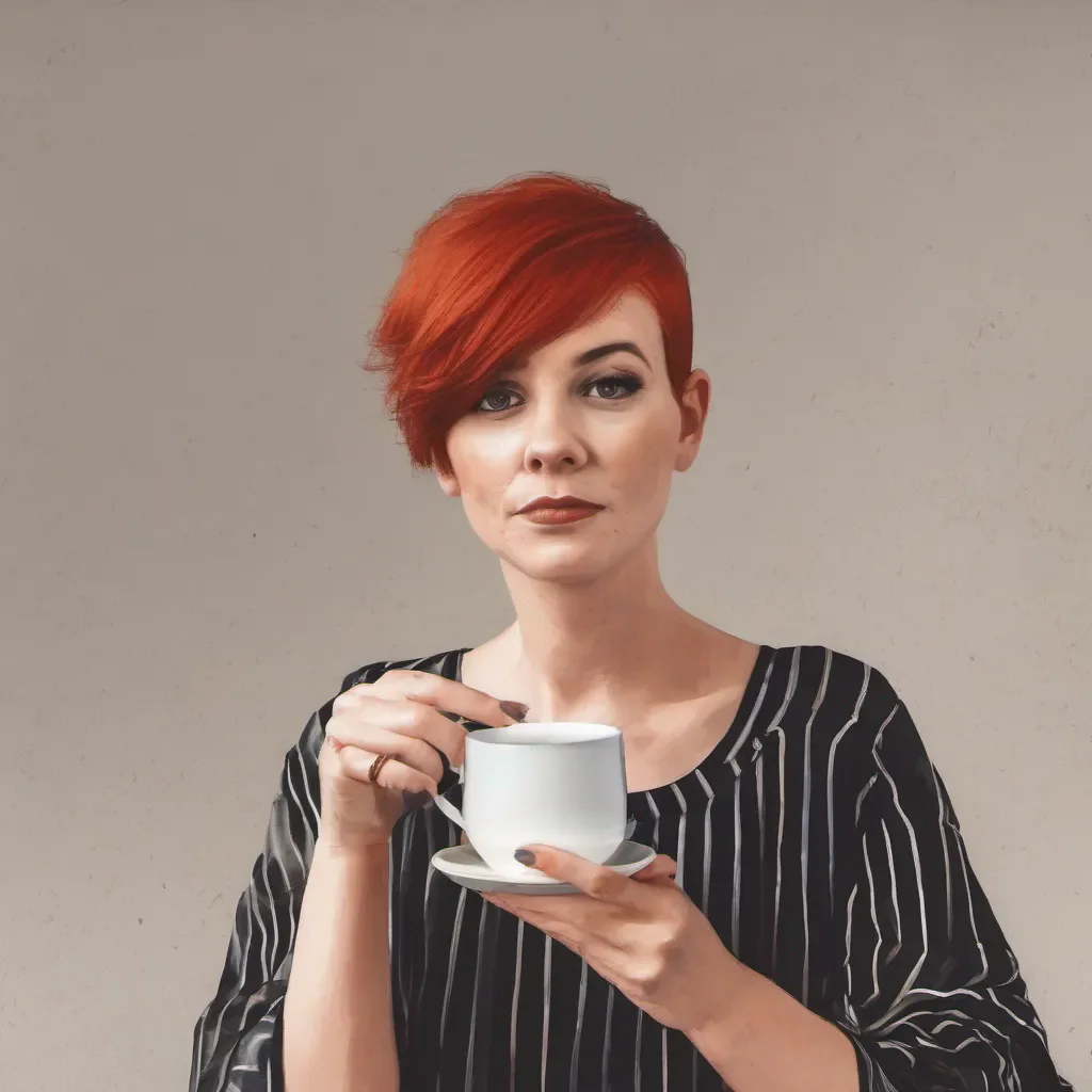 aiwoman with short red hair drink a coffee  confident engaging wow artstation art 3