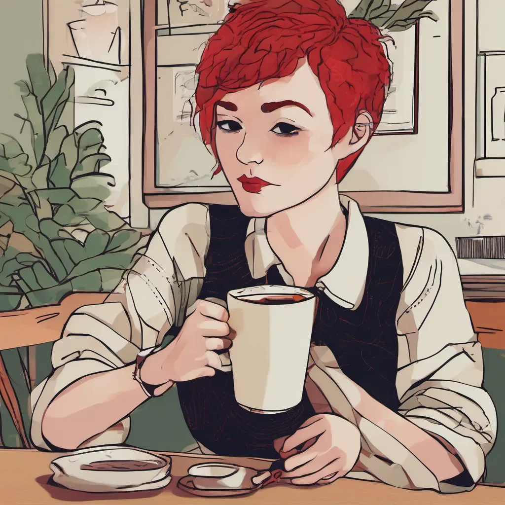 woman with short red hair drink a coffee  good looking trending fantastic 1