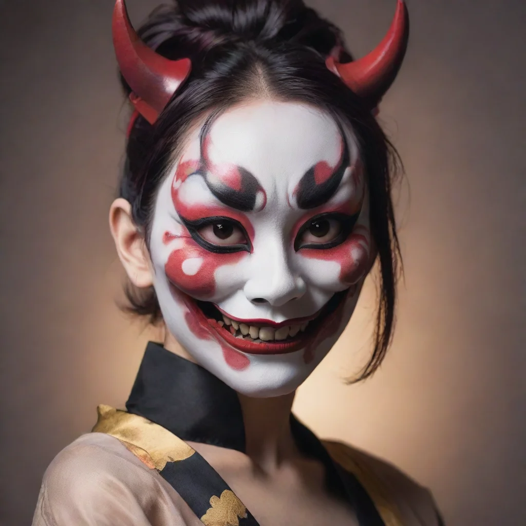 aiwomen with hannya mask colored exposing her face%2C anime stile