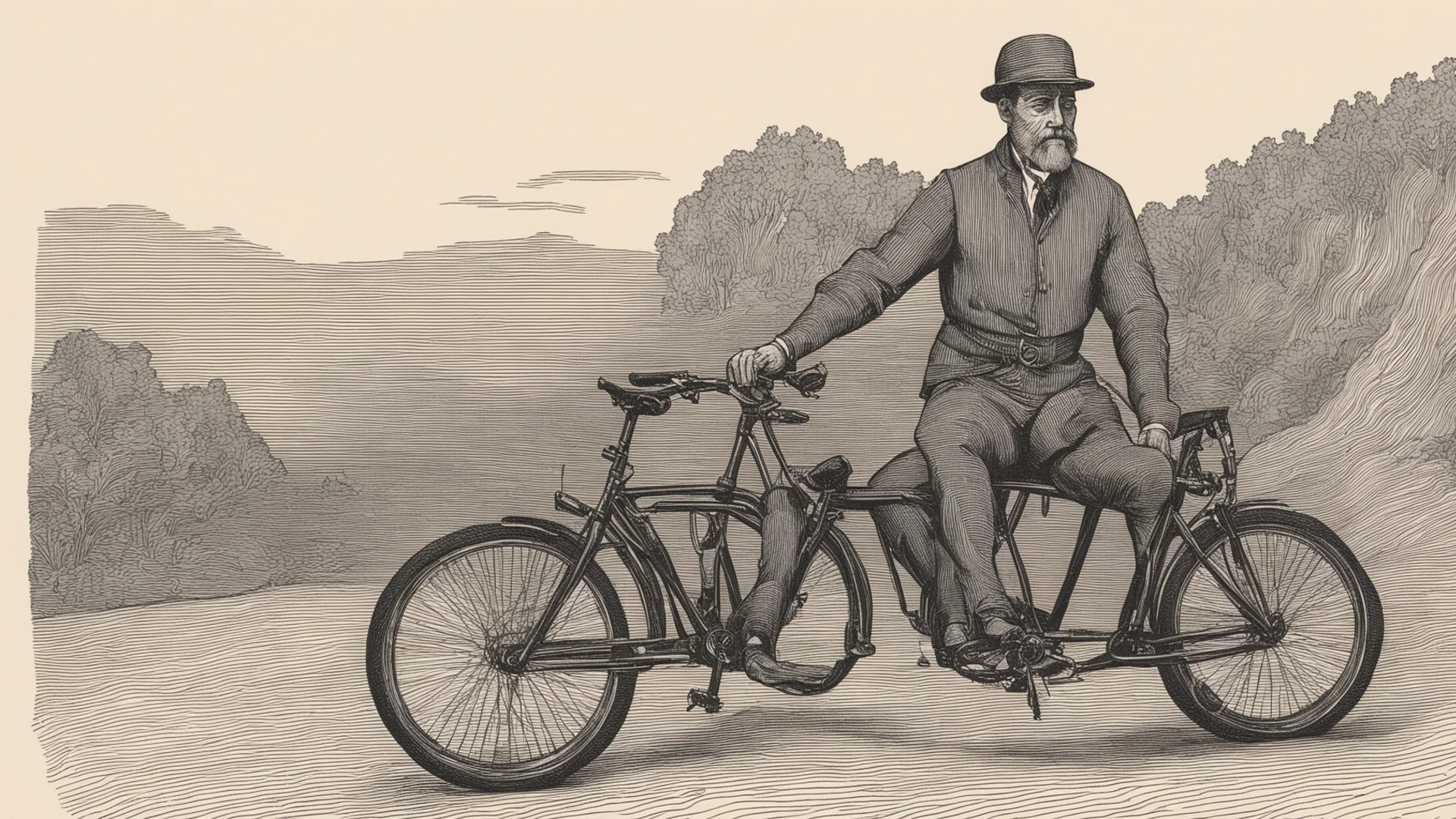 woodcut of a man on bike amazing awesome portrait 2 wide