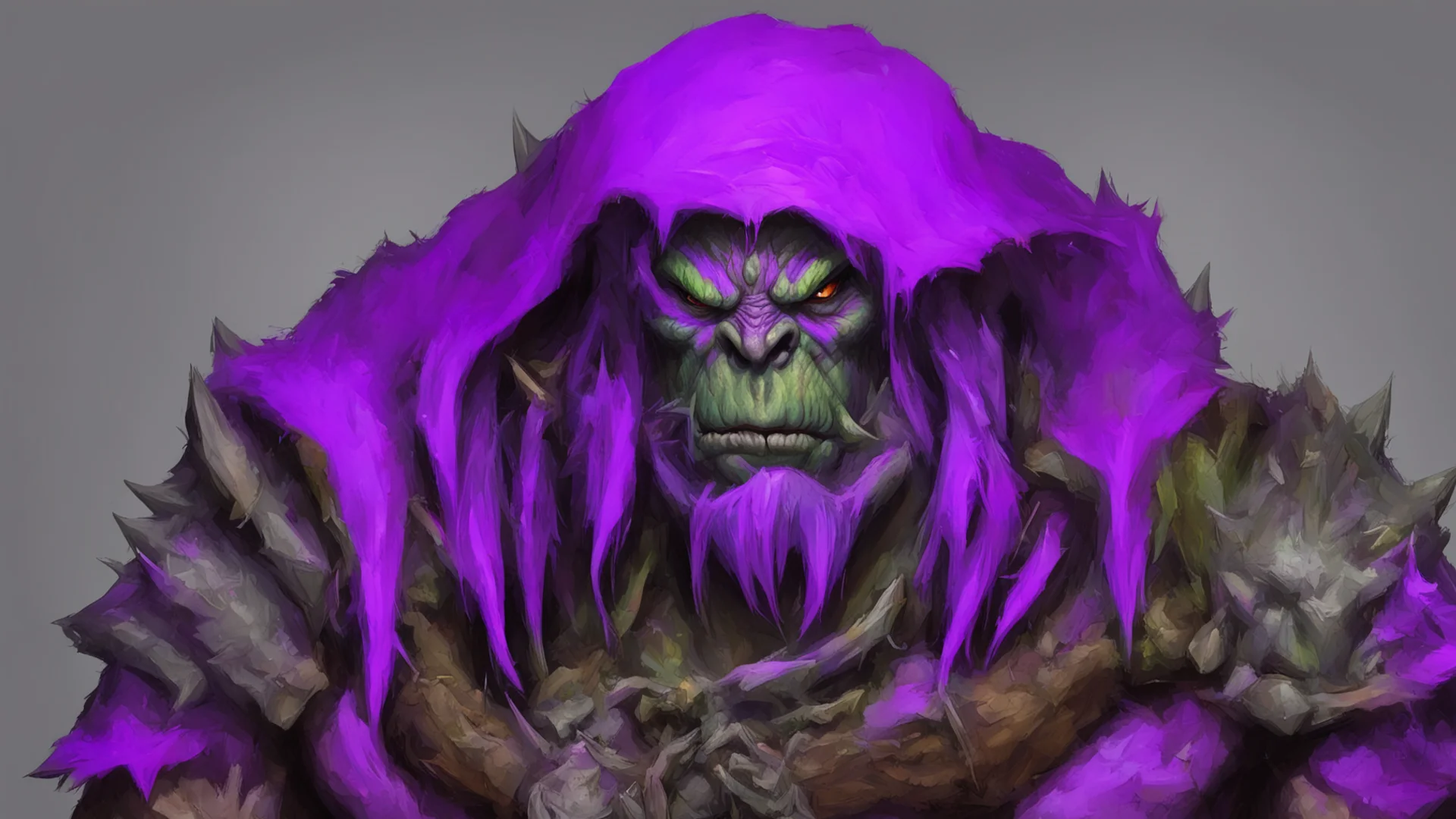 aiworld of warcraft orc shaman wearing purple hood amazing awesome portrait 2 wide