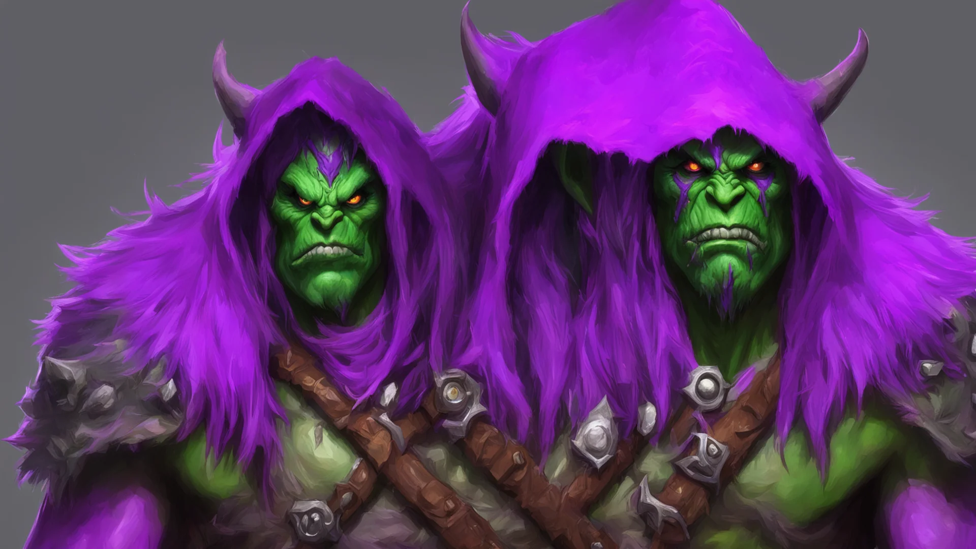 world of warcraft orc shaman wearing purple hood confident engaging wow artstation art 3 wide