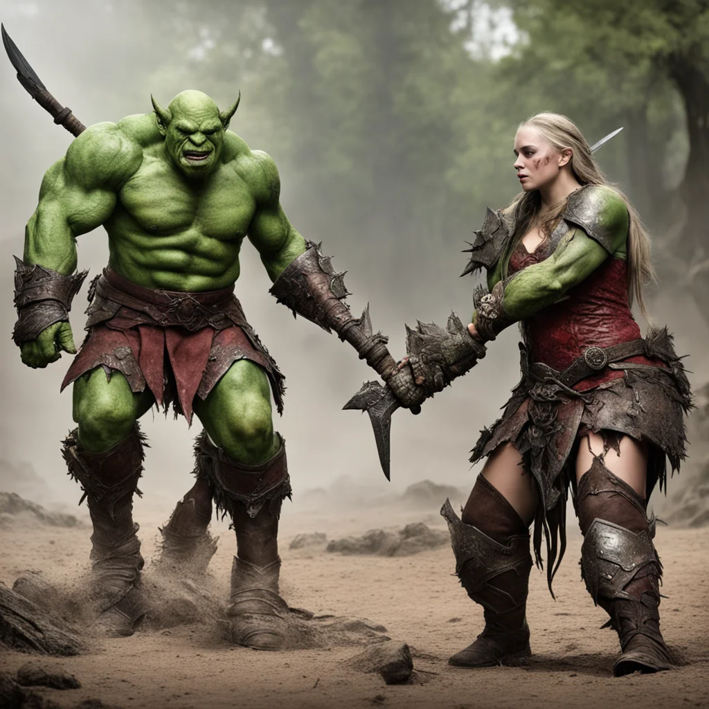 aiwounded warrior princess duels with orc