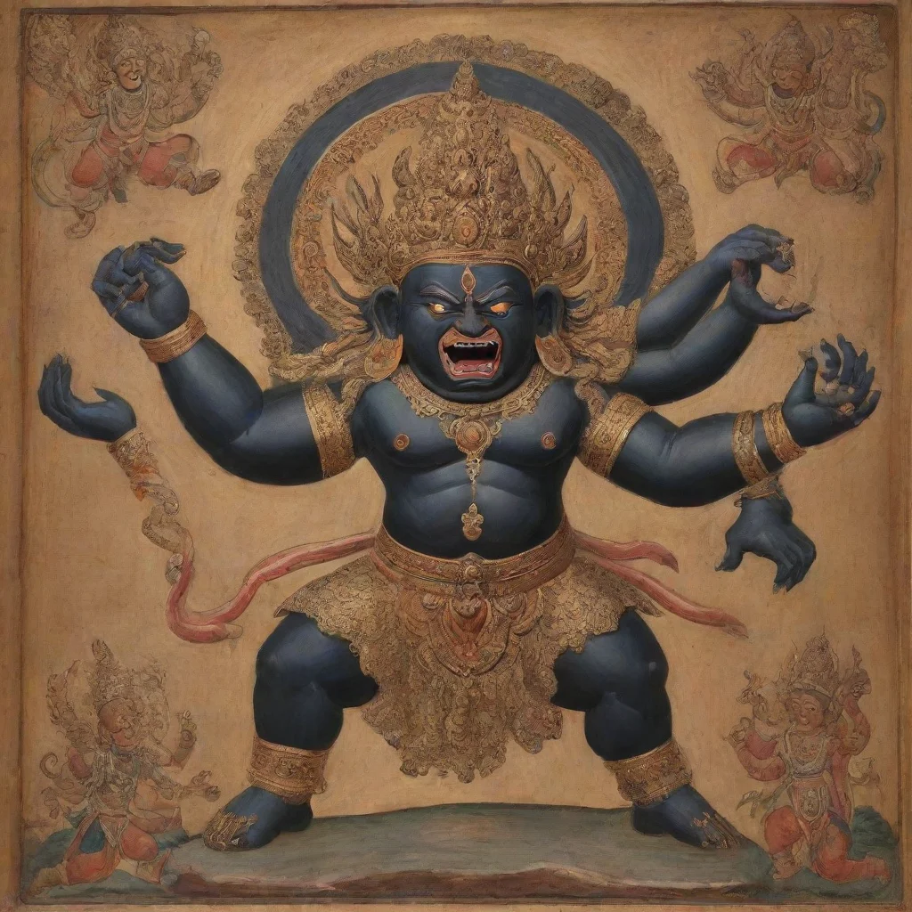 aiwrathful vajrabhairava with buffalo head and two arms and two legs