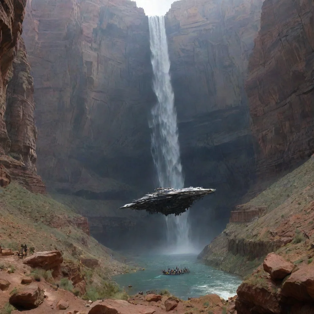 aiwreckage of engineers juggernaut spaceship from prometheus film in grand canyon1 majestic waterfall03 flocks of birds02 