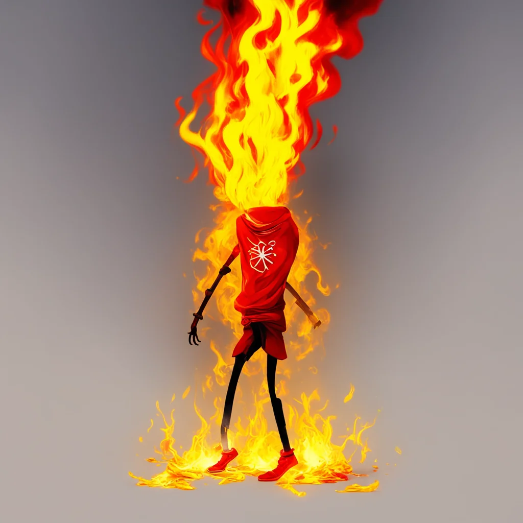yellow stickman with a red bandana walks out of fire with an aura behind it