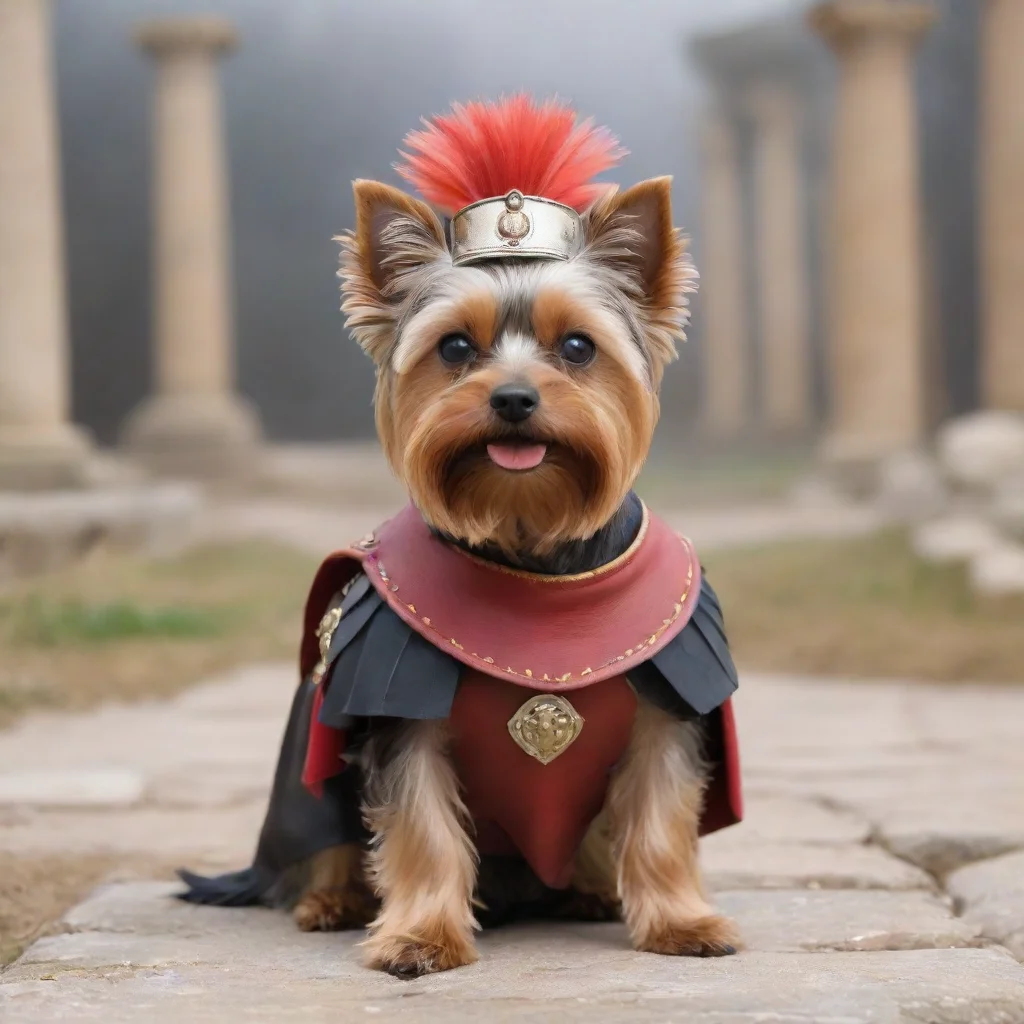 aiyorkshire terrier as a roman legionaire in a battle