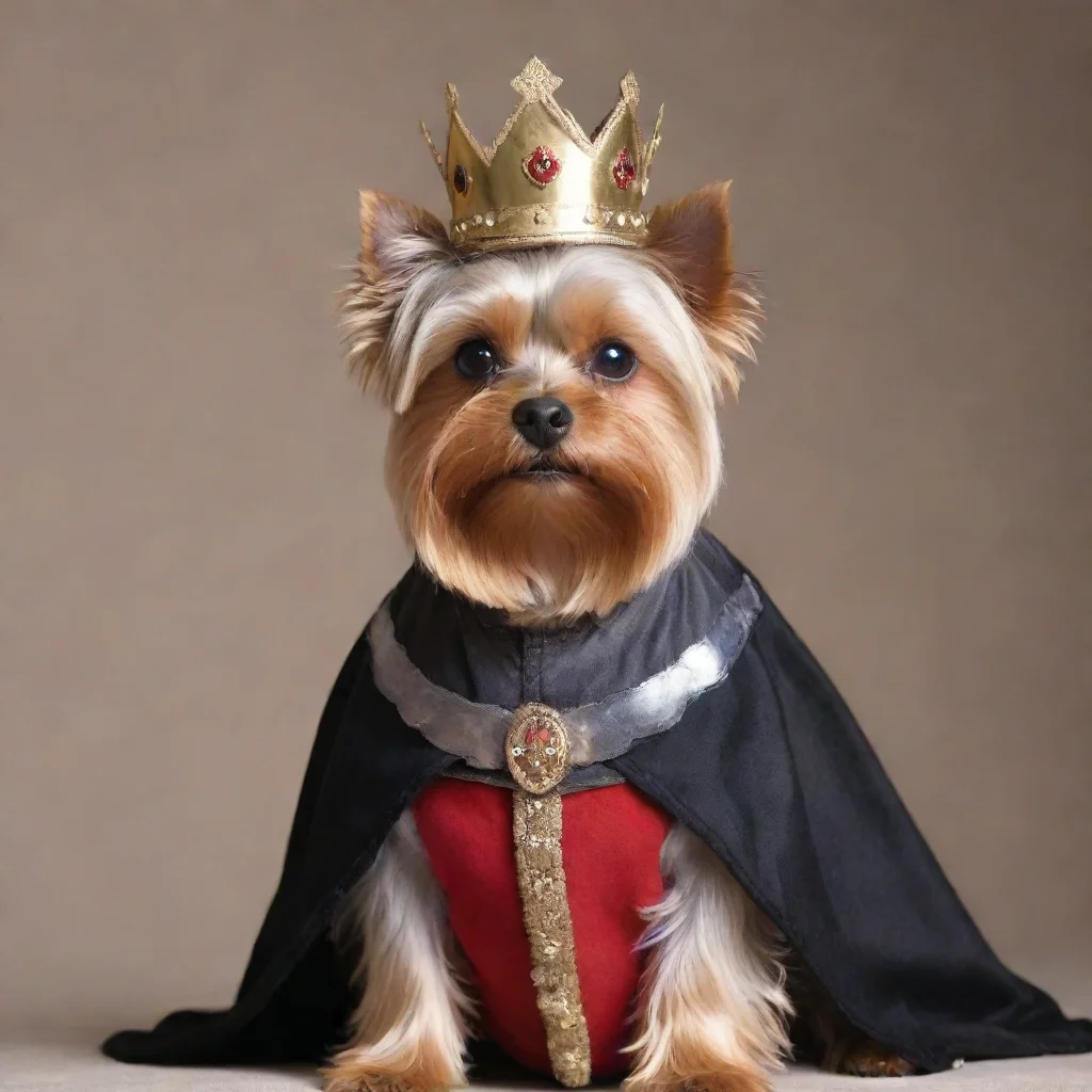 aiyorkshire terrier dressed as a medieval king confident
